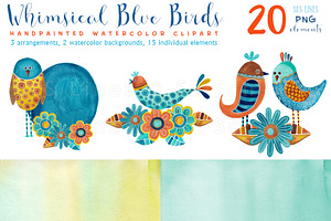 Whimsical Blue Birds