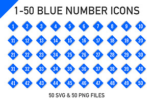 1-50 Black Cube Number Icons with a