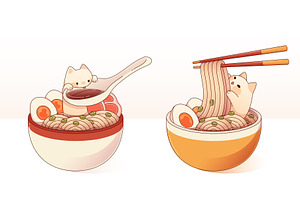 Cute kitten characters with ramen, an Animal Illustration by art PVP - market