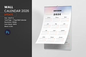 Wall Calendar 2026, a Stationery Template by crazyOWL