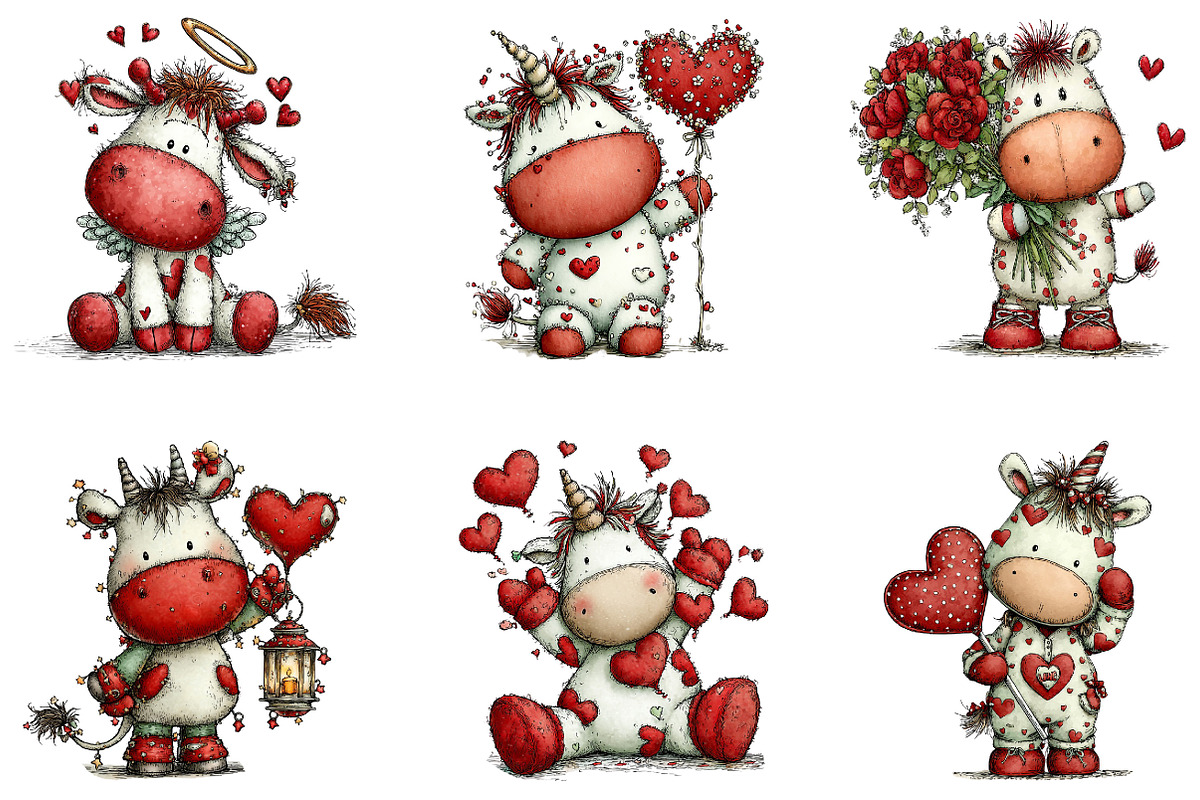 Whimsical Valentine Unicorn Clipart, an Illustration by Dream Creation (Photo 4 of 6)