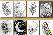 Moon and Flower Coloring Book, an Animal Illustration by Printable Design Store (Thumbnail 5 of 7)