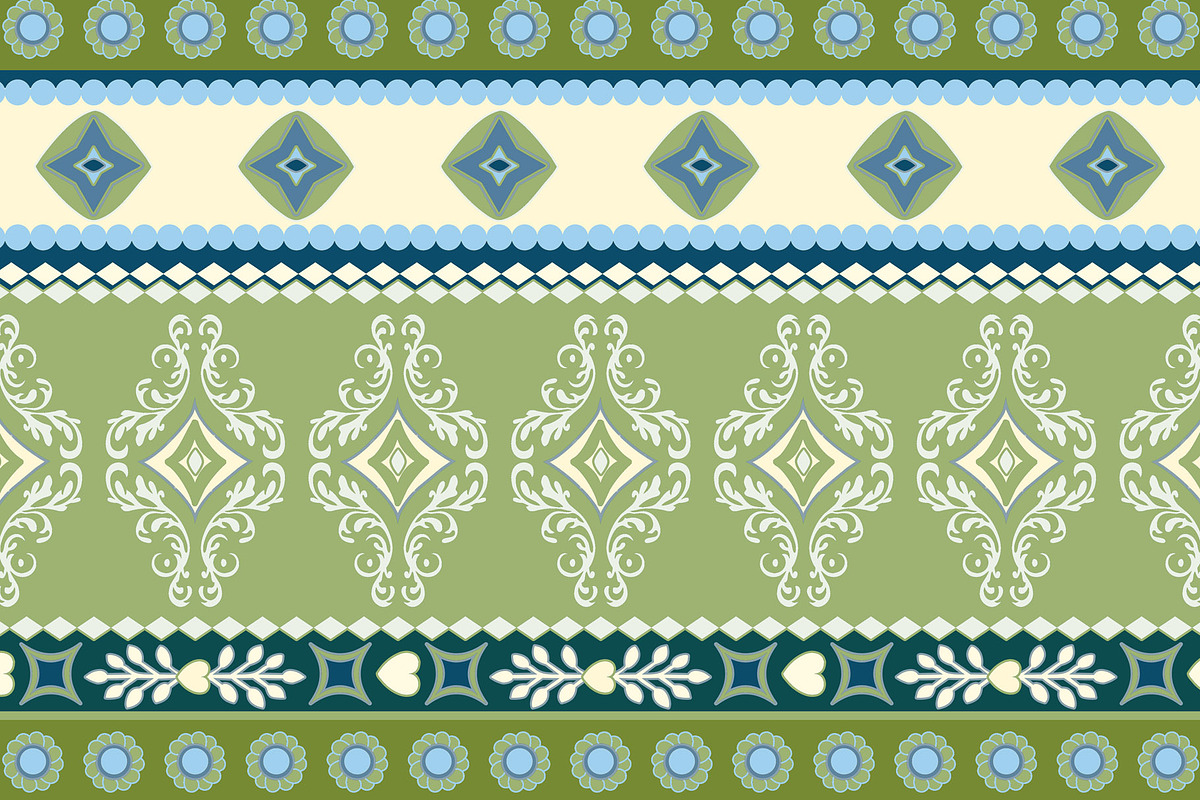 Green Forest Folk Art Border Pattern, a Pattern Graphic by Sharon Schwalbe