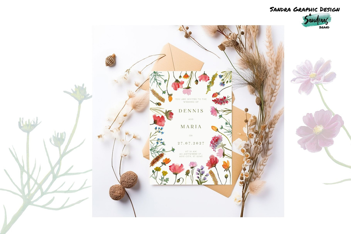 Wild Flowers Wedding Invitation, a Card Template by SandraGraphicDesign (Photo 1 of 8)