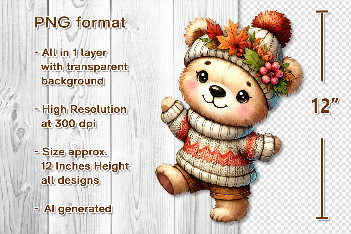 Cute Autumn Bear Clipart Sublimation, a Seasonal Illustration by V Design Creator (Photo 2 of 7)