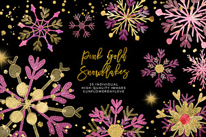 Pink Gold Snowflakes Clipart