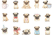 Cute Watercolor Pug Dog, an Illustration by Designking (Thumbnail 2 of 5)
