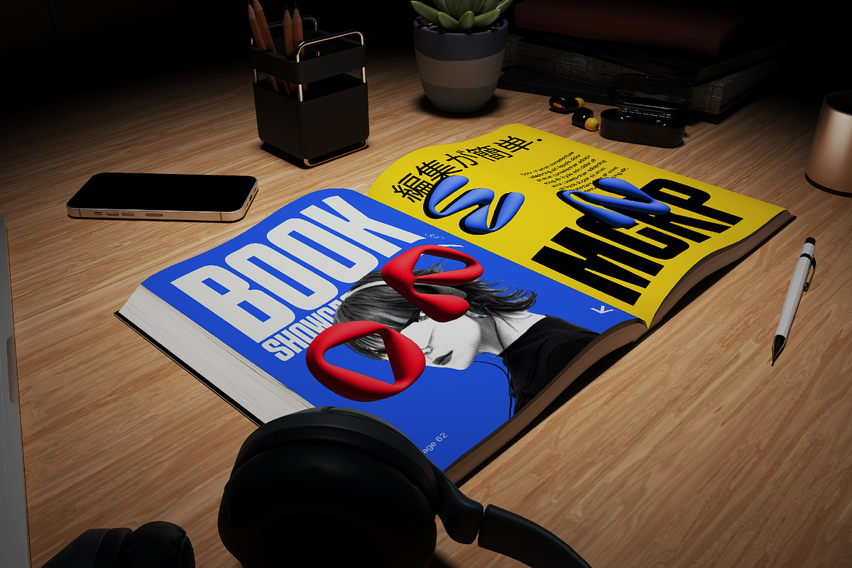 Open Book Showcase Mockup, a Books & Magazine Mockup by herutage (Photo 4 of 6)