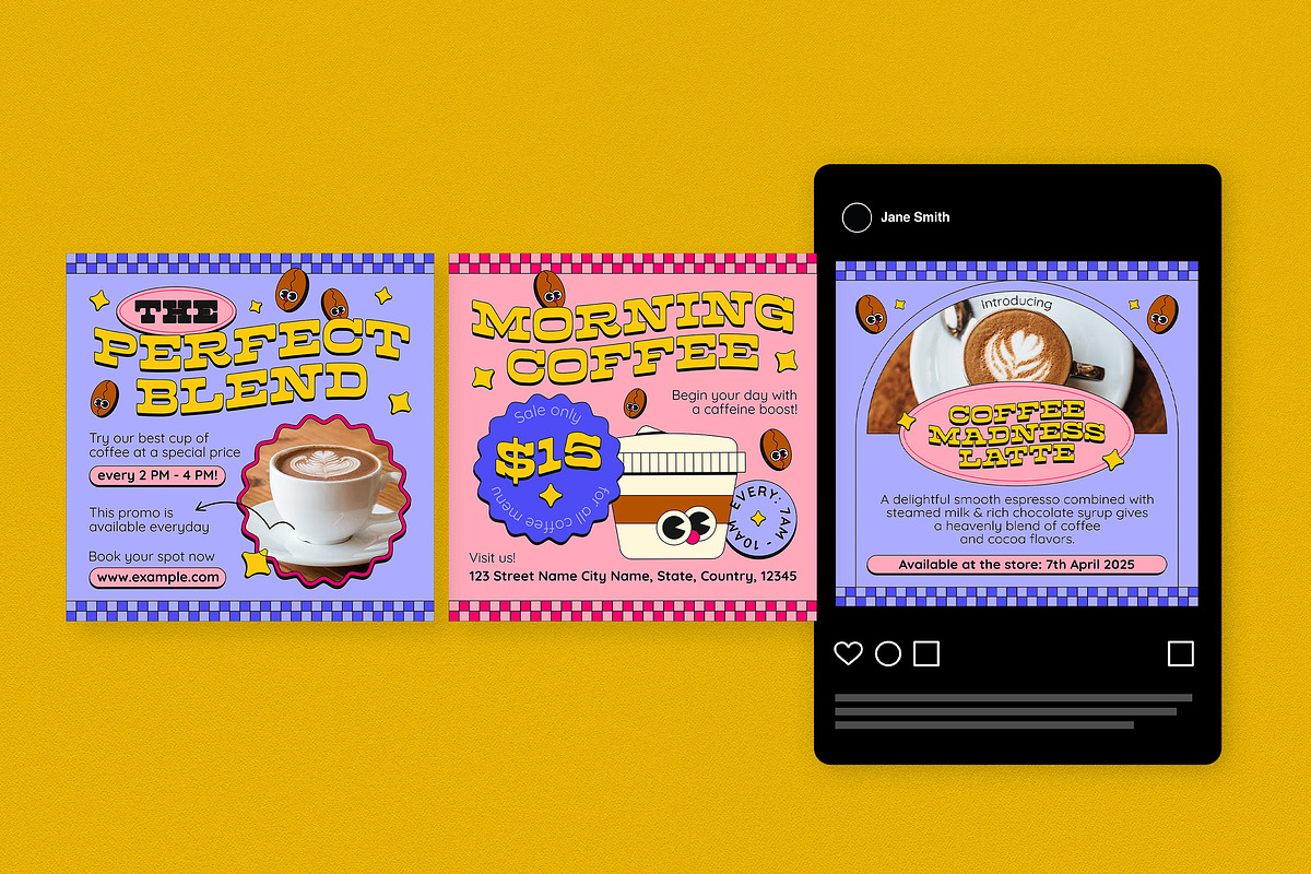 Purple Retro Instagram Pack, a Social Media Template by graphicook (Photo 3 of 6)