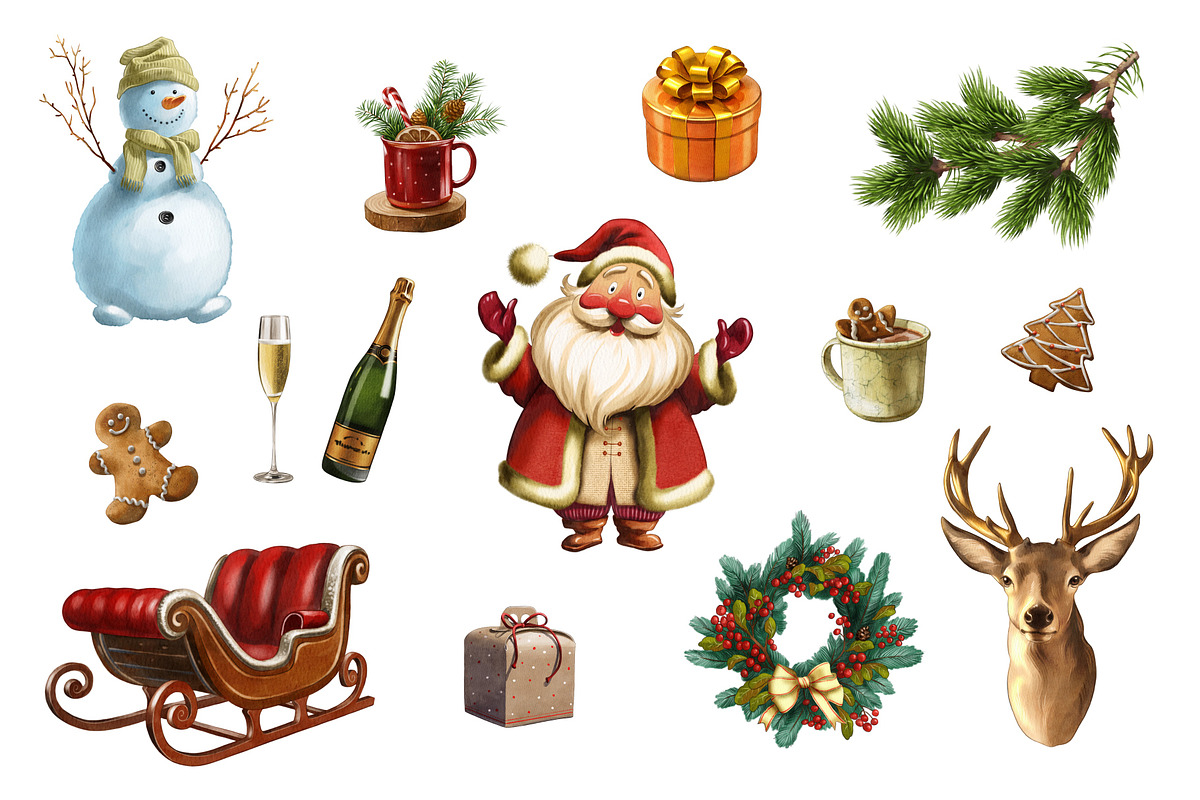 Christmas Clipart Bundle Set, an Illustration by IrynaPanashii (Photo 3 of 11)