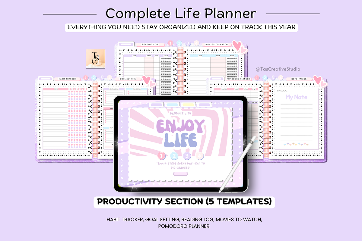 Purple Pink Pastel Digital Planner, a Stationery Template by Tas Creative Studio (Photo 7 of 12)