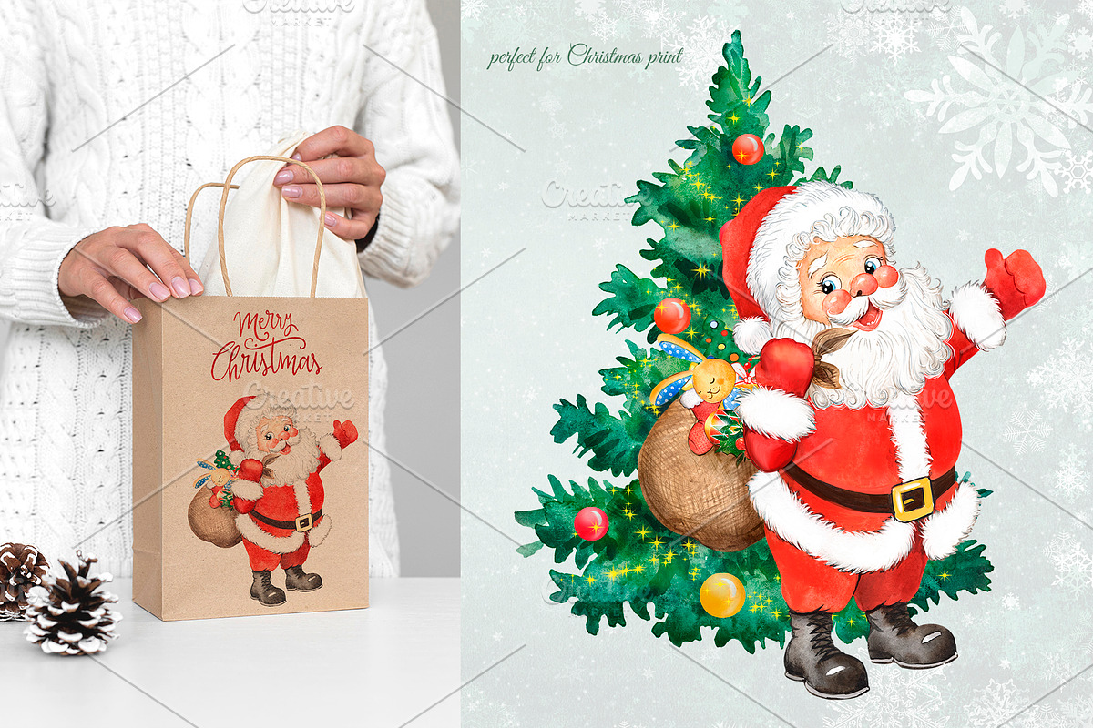 Santa, reindeer watercolorclipart., a Decorative Illustration by SavinV (Photo 6 of 7)
