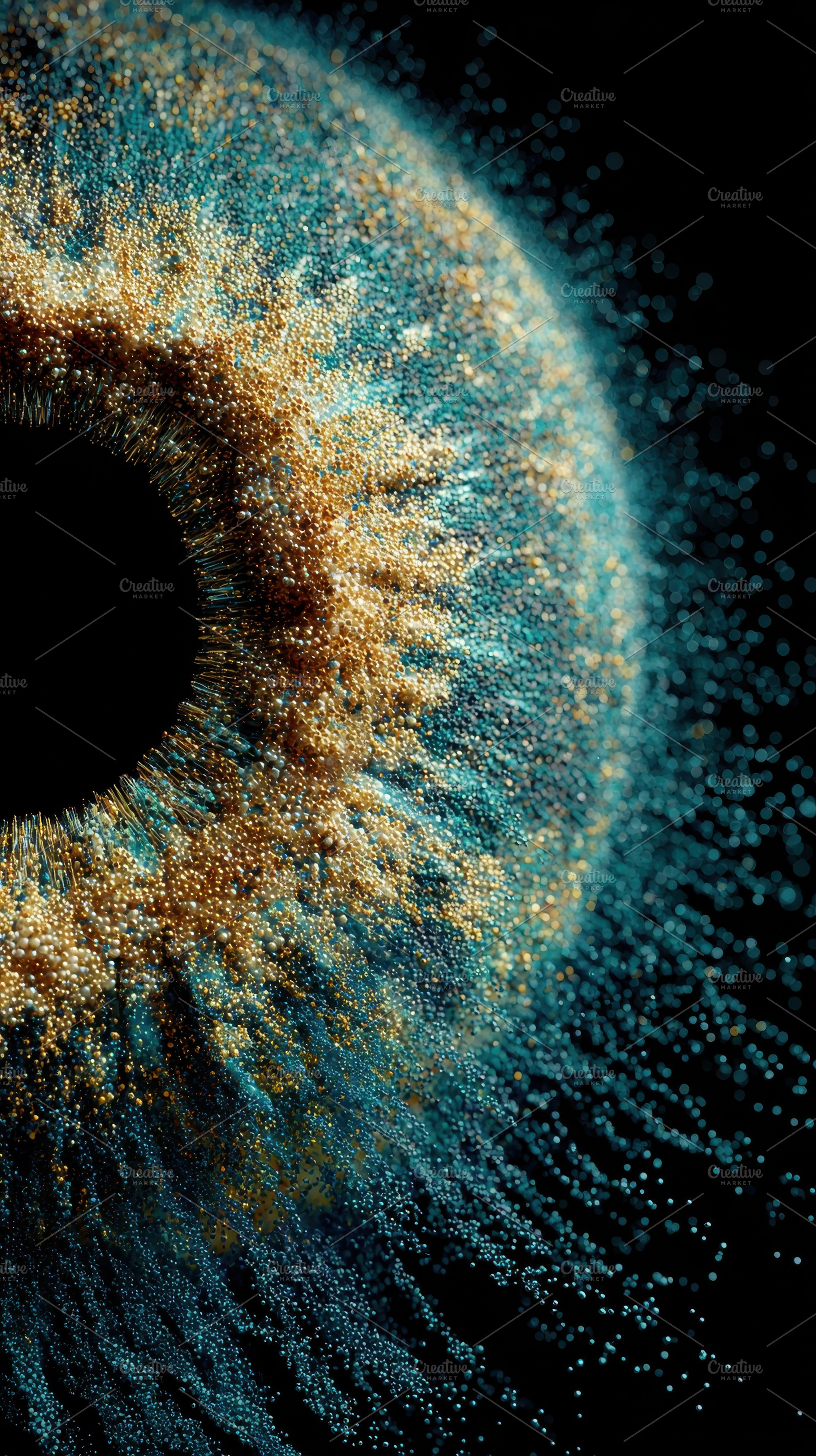 Abstract swirling gold and teal part, an Abstract Photo by Pixeness Studio
