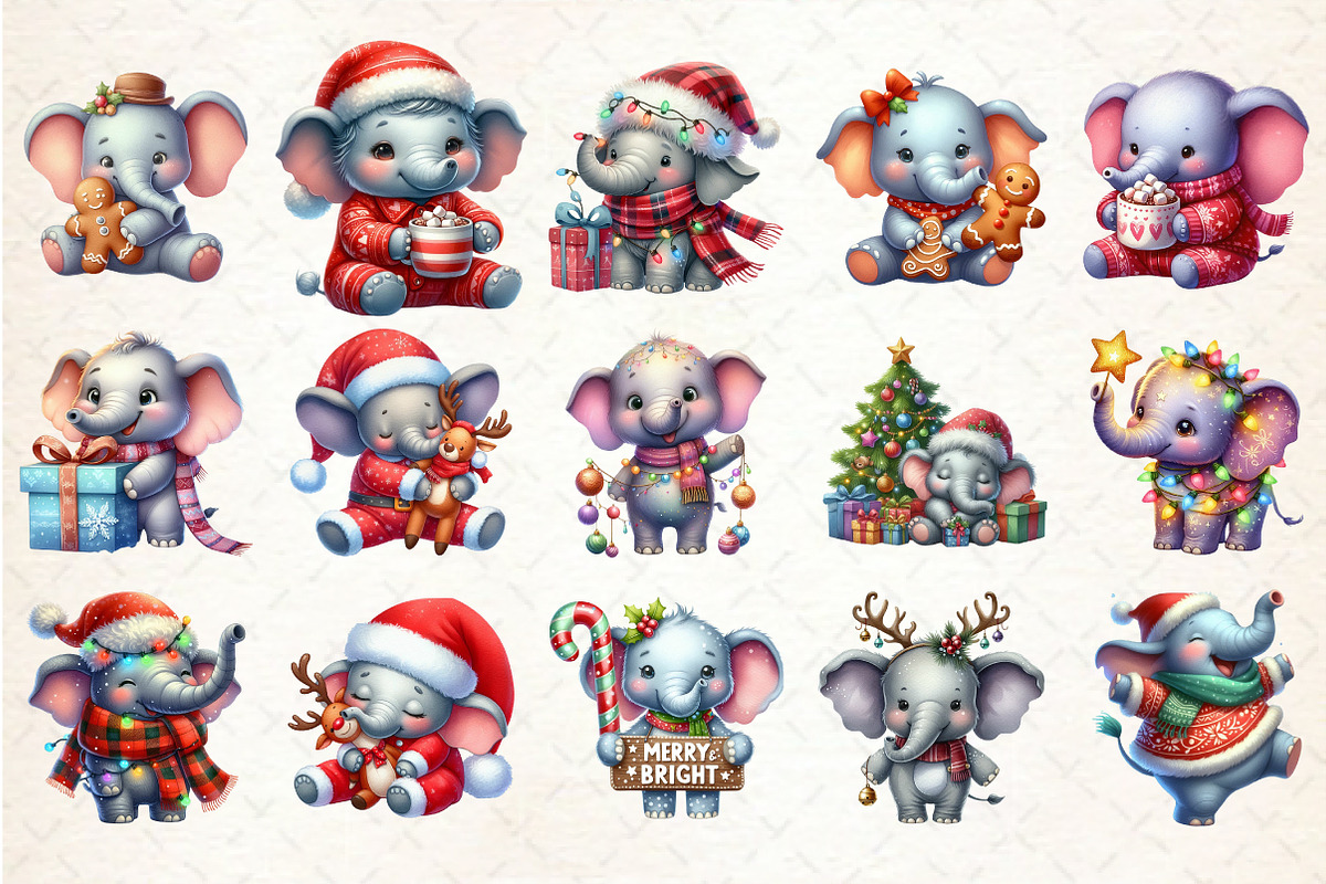 Christmas Elephant Clipart, an Illustration by Rose Art (Photo 2 of 4)