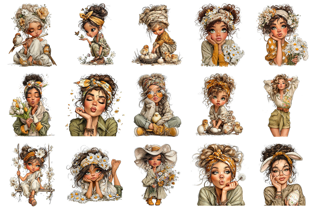 Whimsical Spring Girl Clipart, an Illustration by OK Design (Photo 3 of 6)