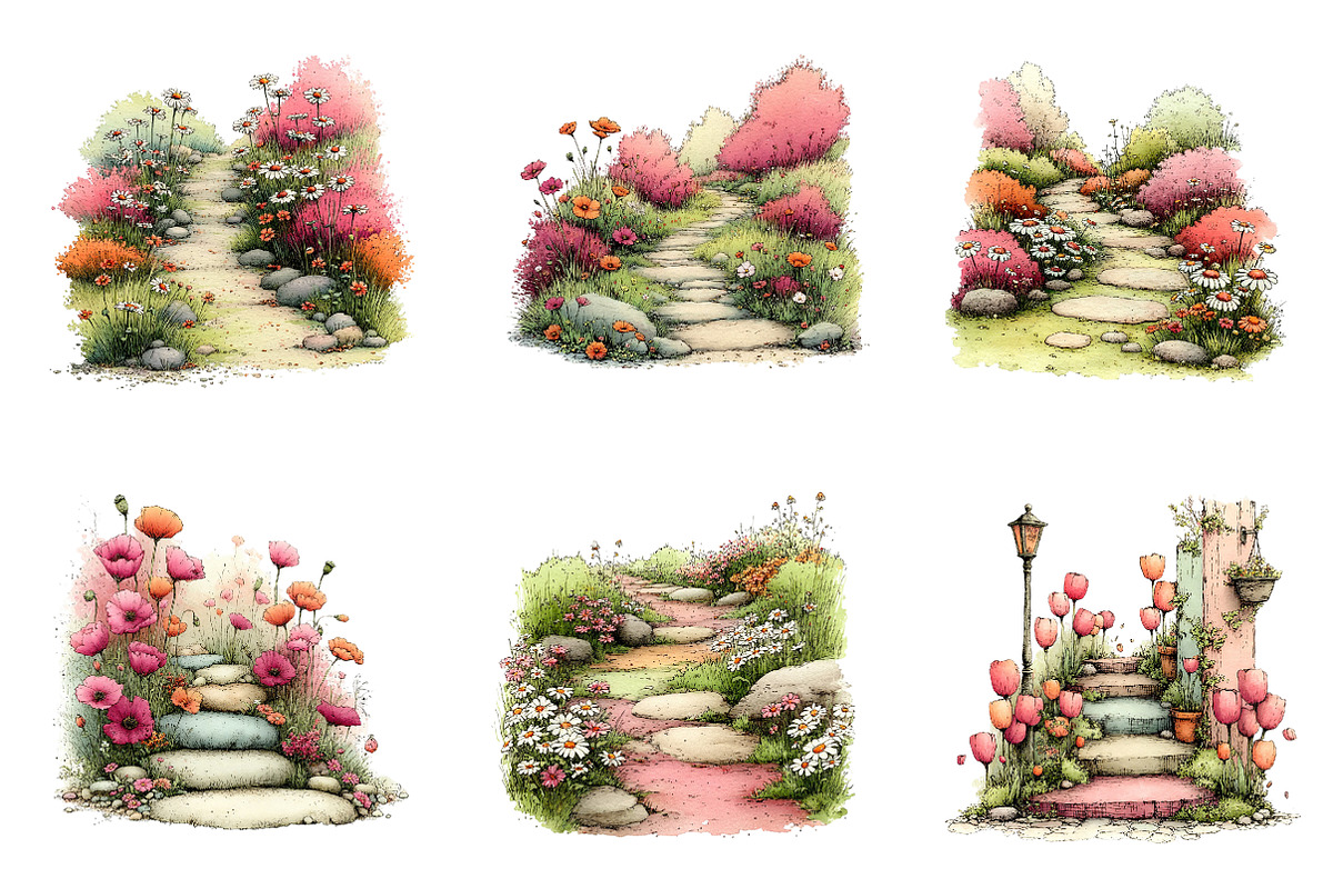 Spring Flowers Pathway Clipart, an Illustration by CreationArt (Photo 2 of 7)