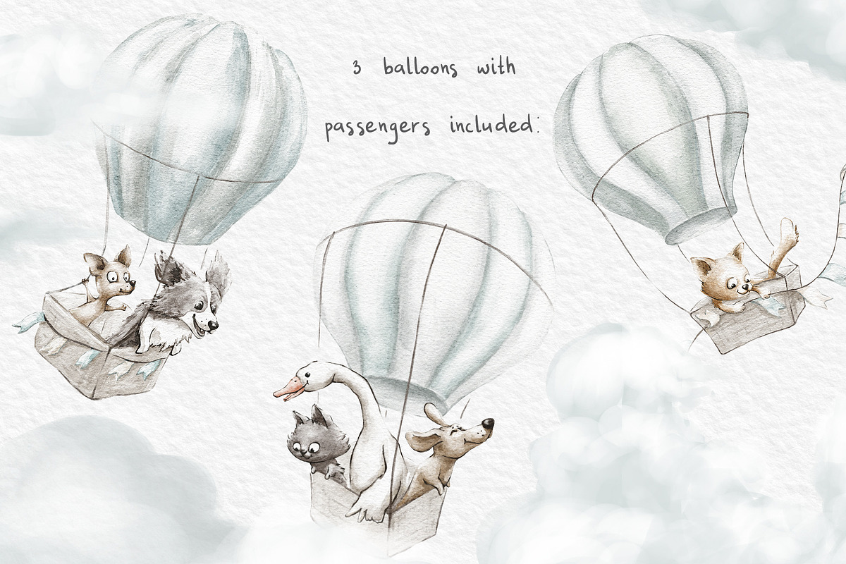 Air travelers. Hot air, hang glider, an Animal Illustration by MeadowFox (Photo 3 of 10)