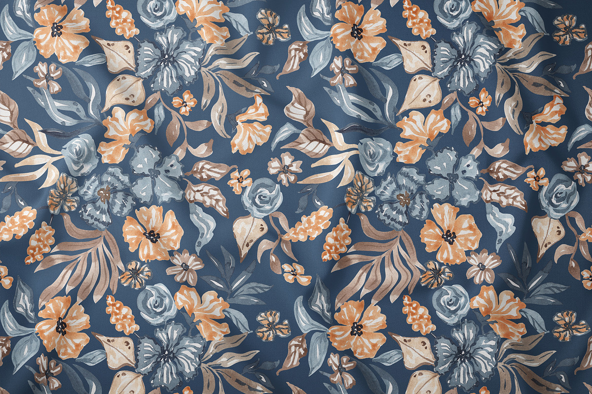 Navy Watercolor Floral Pattern, a Pattern Graphic by SirenaArt (Photo 3 of 12)