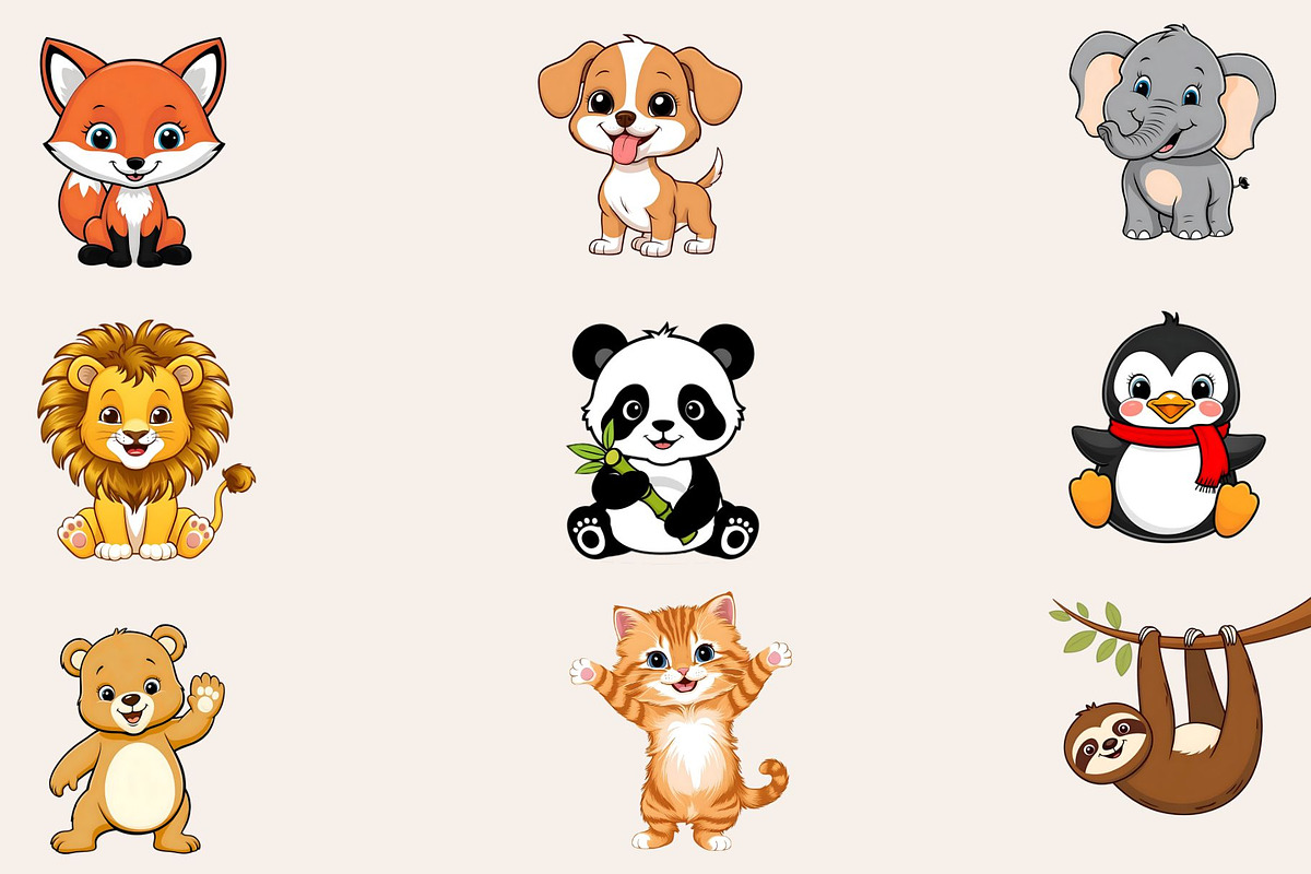 Cute Animals Clipart PNG Bundle, an Animal Illustration by maryamdesignarts (Photo 3 of 9)