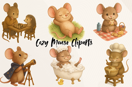 Cozy Mouse Cliparts – Vol. 1