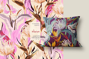 Tropical Flowers Vector Seamless Set