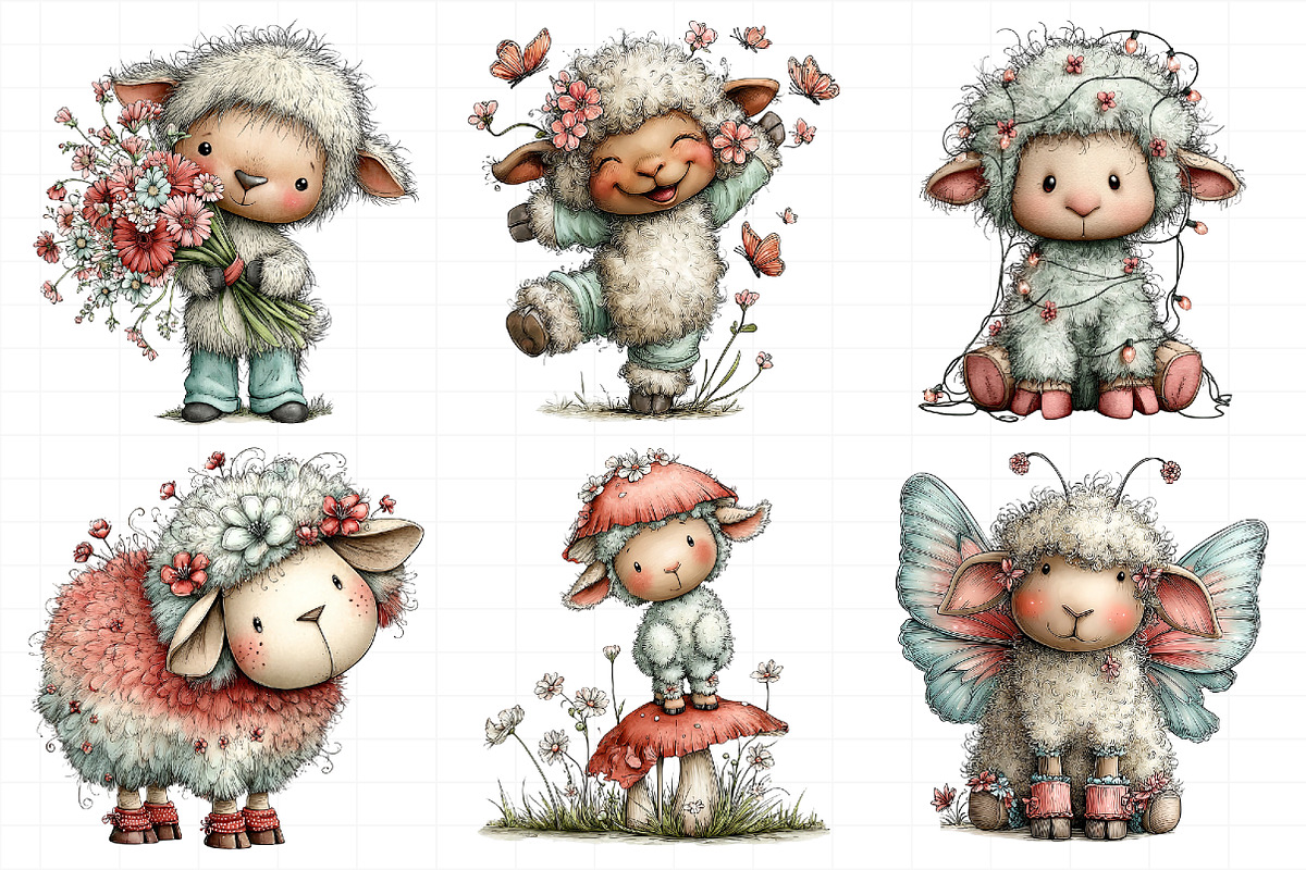 Whimsical Spring Sheep Clipart PNG, an Illustration by Daily.Designs (Photo 3 of 8)