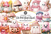 Watercolor Cute Pink Ghost Clipart, an Illustration by SinaCreation (Thumbnail 1 of 5)