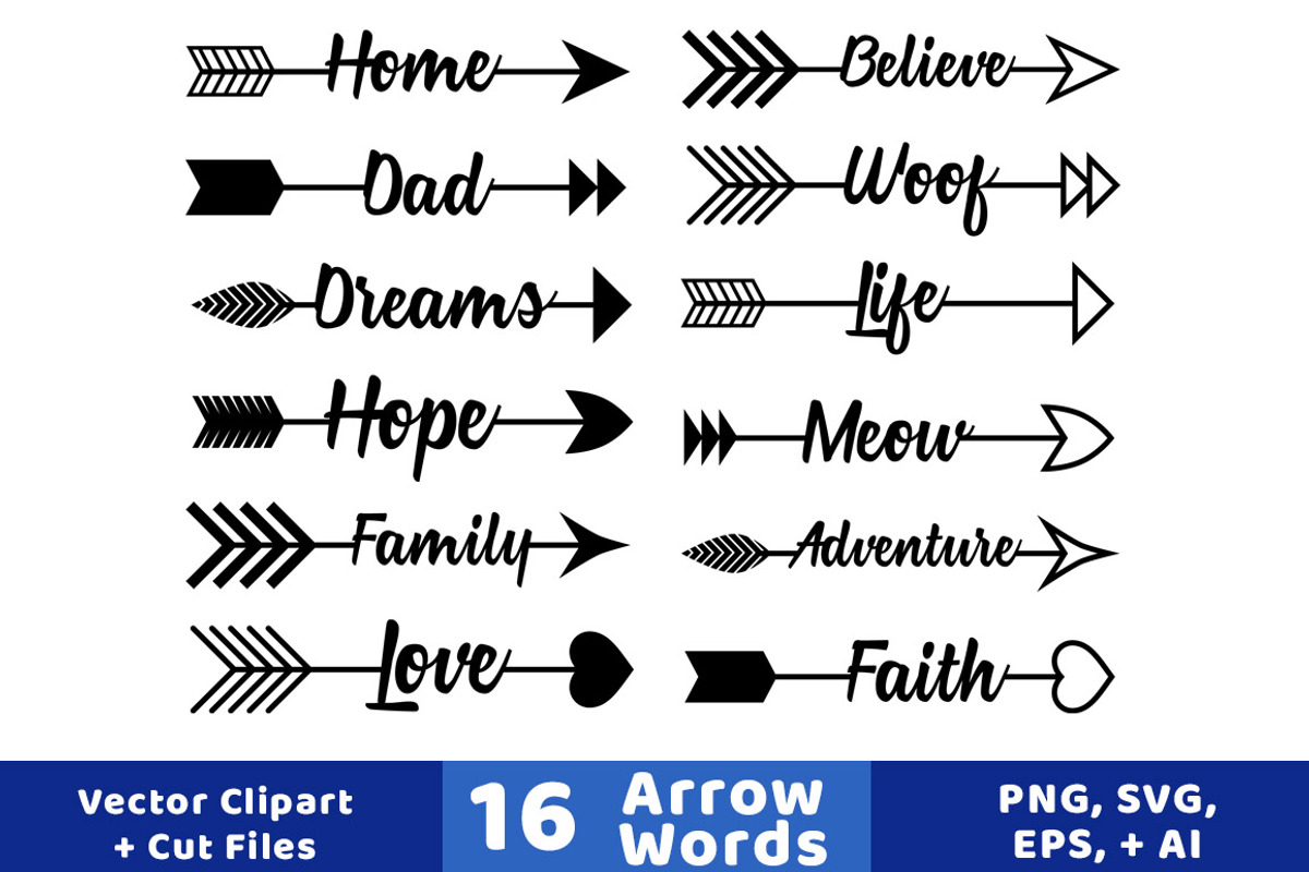 16 Arrow Words Clipart, an Object Graphic by The Digital Download Shop (Photo 1 of 2)