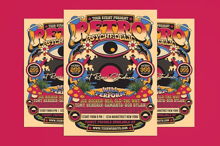 Retro Psychedelic Music Flyer, a Flyer Template by Muhamad Iqbal hidayat