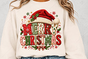 Merry Christmas Santa Hat Patchwork, a Seasonal Illustration by Canvas Craft (Thumbnail 5 of 6)