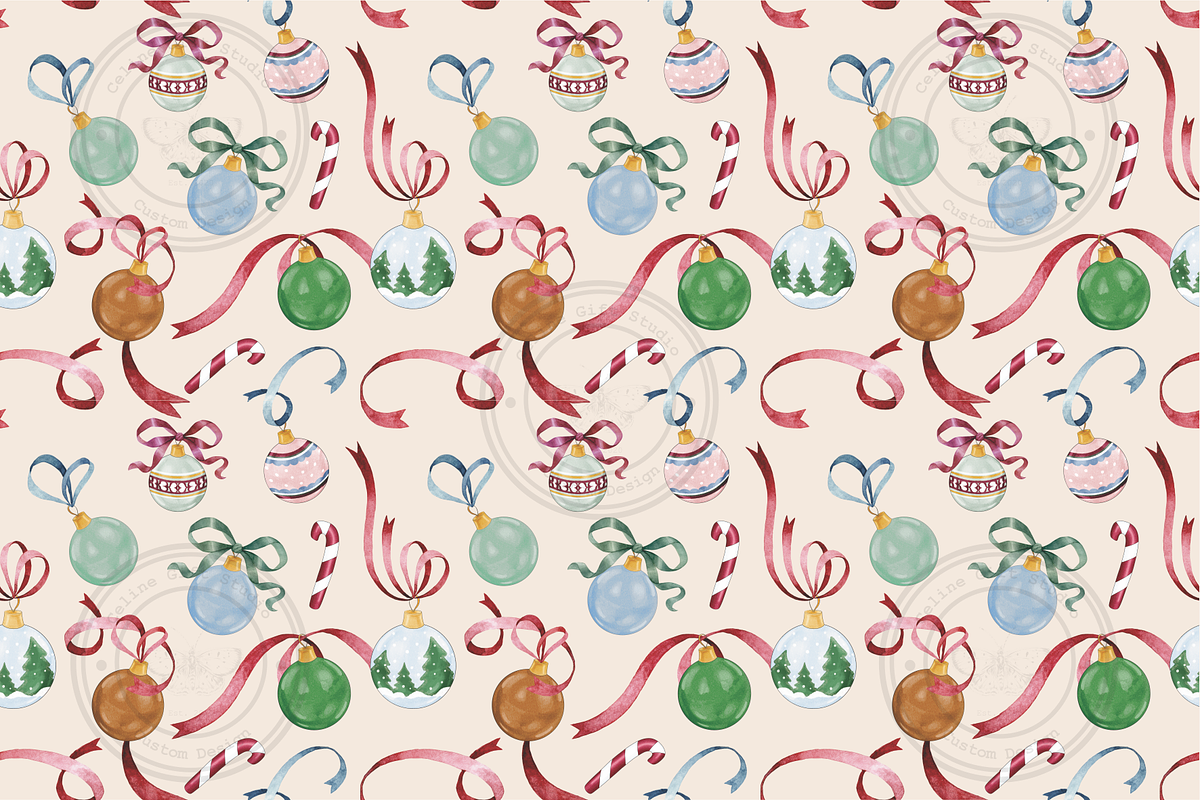 Watercolor Christmas Pattern, a Decorative Illustration by Celine Gift Studio