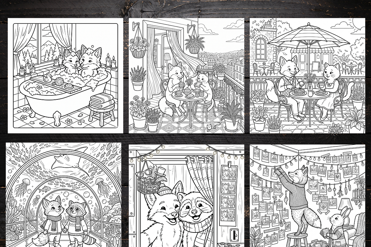 Cozy Animal Couple Coloring Pages, a Brochure Template by LA Design (Photo 2 of 10)