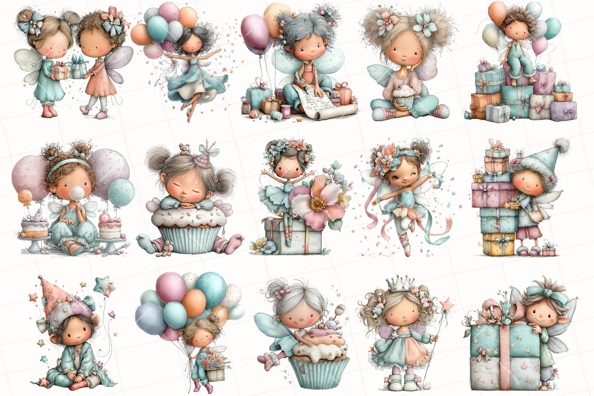 Whimsical Birthday Fairy Clipart, an Illustration by OK Design (Photo 3 of 6)