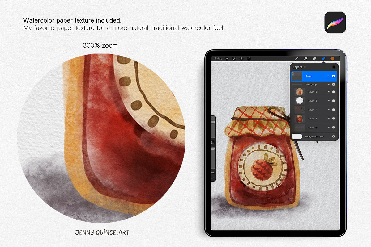Watercolor Brushes for Procreate, a Brush Add-On by Jenny Quince (Photo 5 of 10)