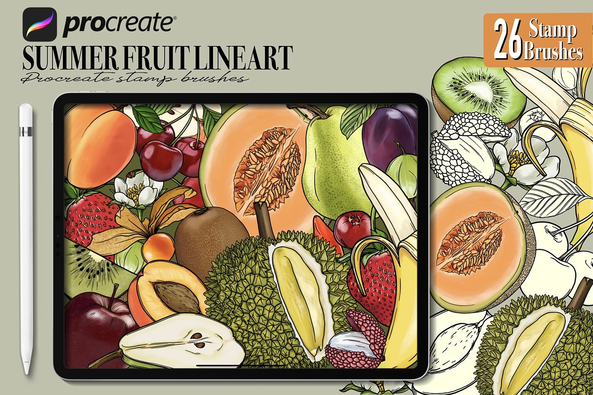 Procreate Summer Fruit Stamp Brushes, a Brush Add-On by PDknyStudio (Photo 1 of 6)
