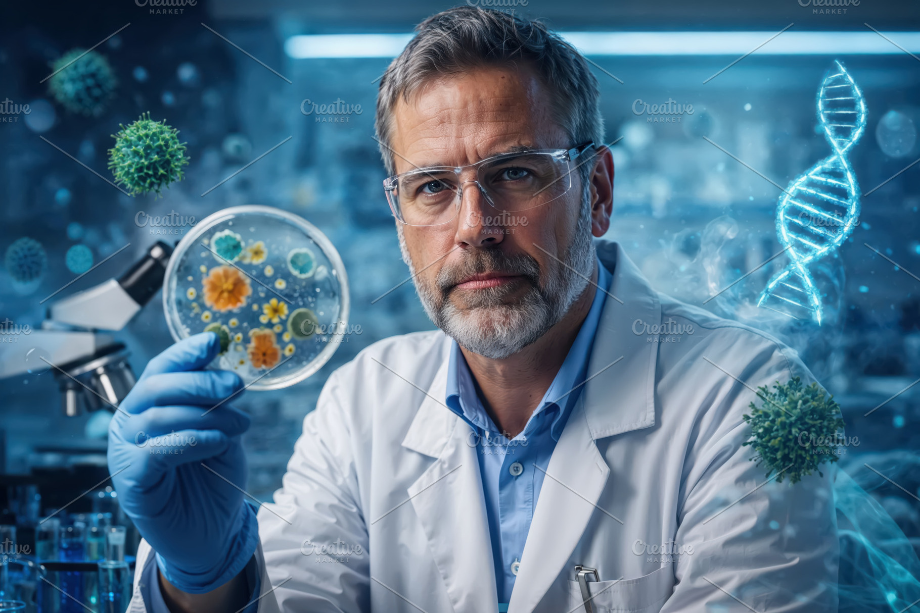 Microbiologist analyzing microbiolog, a Health & Medical Photo by angellodeco