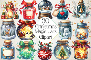 Christmas Magic Jars Clipart, an Illustration by DreamPrint404