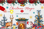 Christmas Magic Watercolor Clipart, a Seasonal Illustration by DiashaArt (Thumbnail 1 of 18)