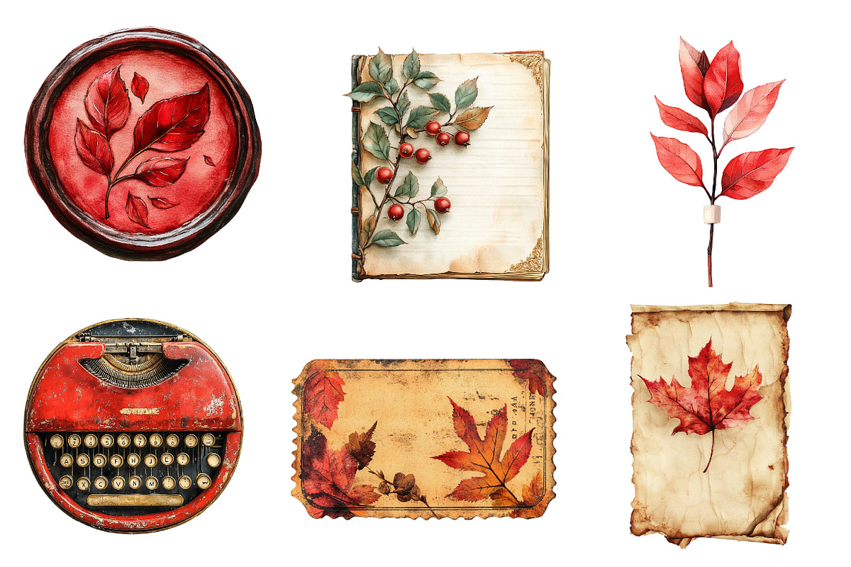 Red Vintage Fall Ephemera Clipart, an Illustration by CreationArt (Photo 2 of 5)