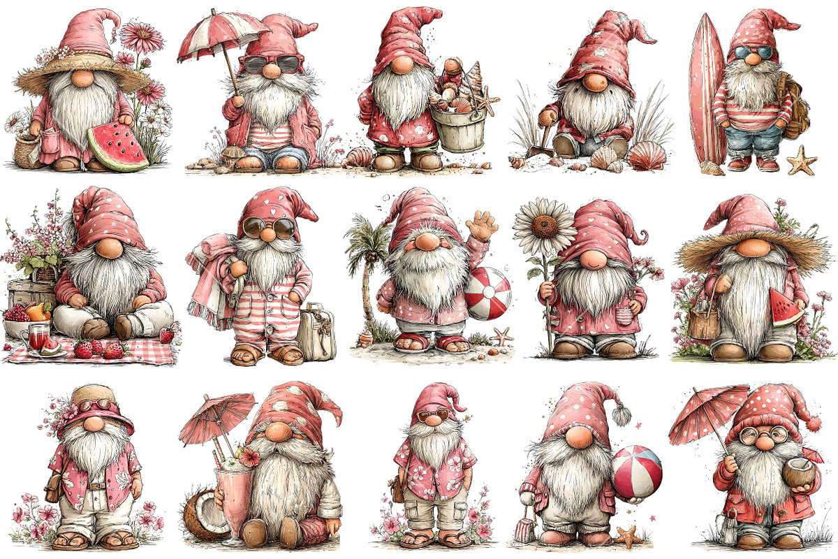 Whimsical Summer Gnome Clipart, an Illustration by OK Design (Photo 3 of 6)