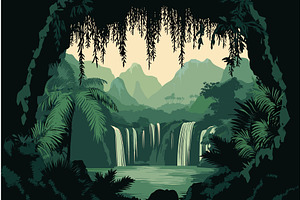 Tropical rainforest cave with, an Illustration by Valerie Bodnar