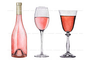 Watercolor white & rose wine clipart, a Food Illustration by ArtfulStudio (Thumbnail 7 of 9)