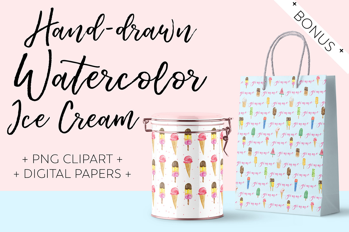 Hand-drawn Watercolor Ice Cream, an Illustration by U + Me Studio (Photo 1 of 14)