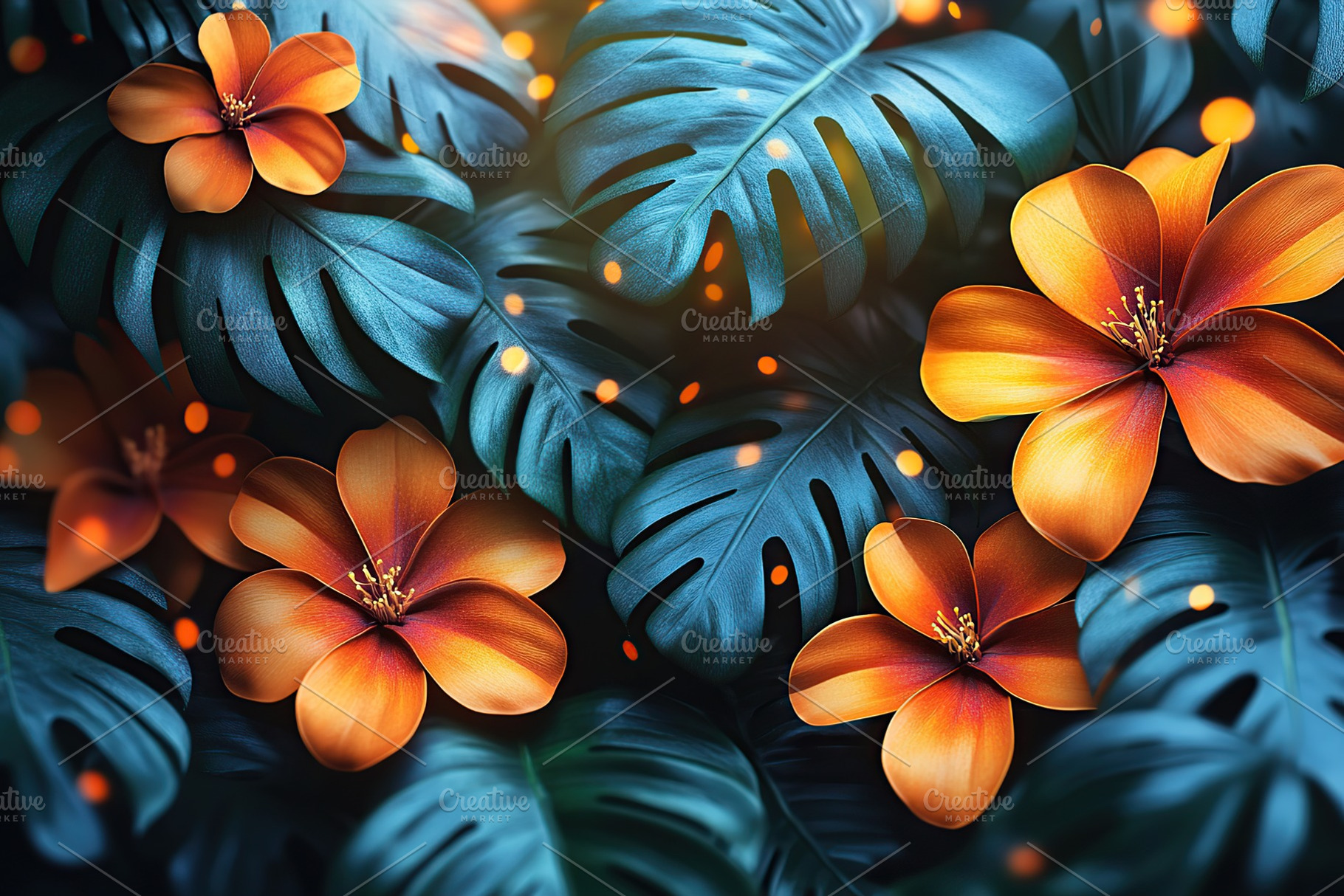 Vibrant flowers bloom among lush tropical leaves in a captivating arrangement, a Nature Photo by AlyaAnd