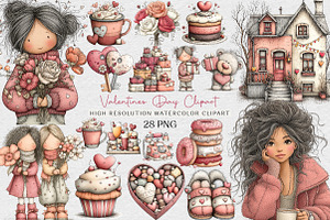 Watercolor Valentines Day Clipart Bu, an Illustration by DreamCafeArt