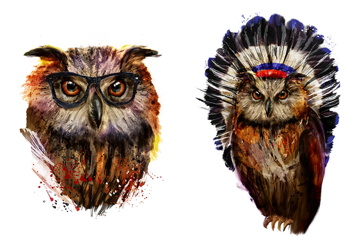 Set owls fineart .4 styles, an Animal Illustration by art_mouse (Photo 3 of 5)