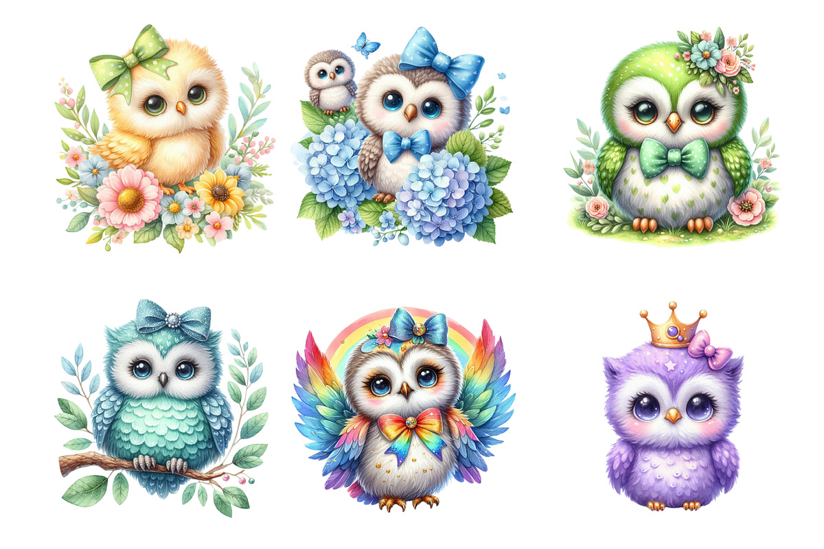 Watercolor Cute Baby Owl Clipart PNG, an Illustration by SinaCreation (Photo 3 of 7)