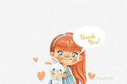 Cartoon girl with toy white bunny, a Person Illustration by Azuzlikus (Thumbnail 3 of 3)