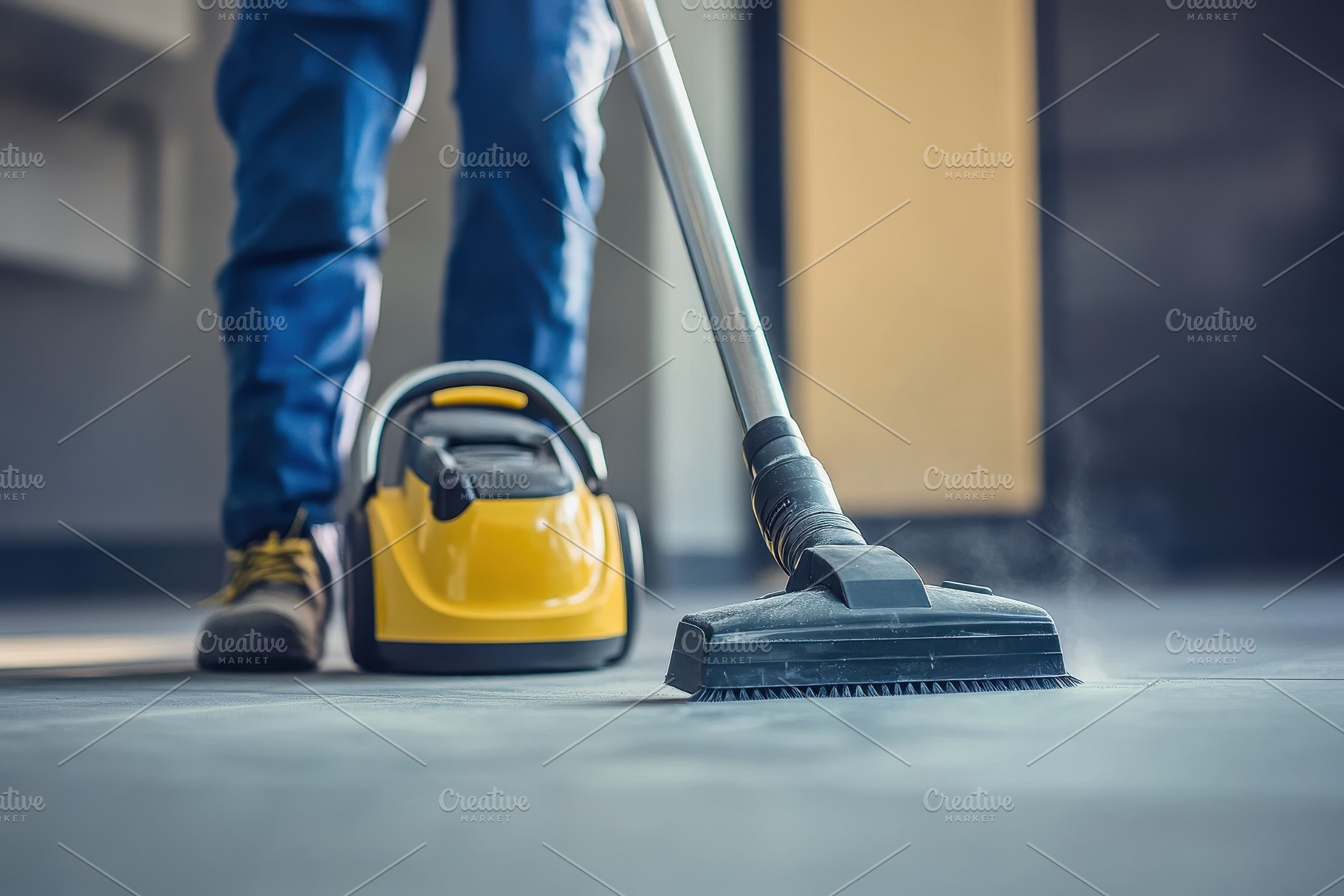 Close up of male using a dust remov, a Photo by Pavel_design