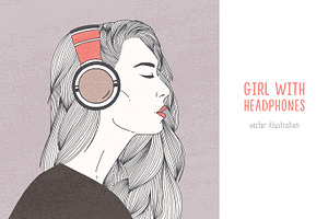 Girl listens to music in headphones, a Person Illustration by Good Studio